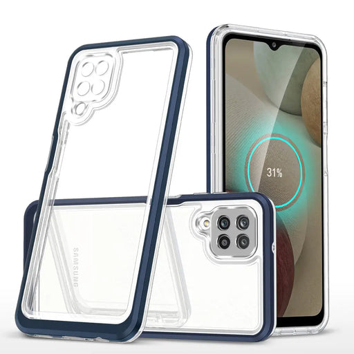 Clear 3in1 Case for Samsung Galaxy A12 5G Frame Gel Cover Blue - Cell phone cases and covers<<<HurtelXML