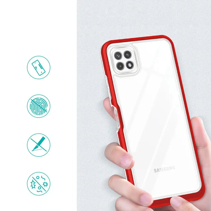 Clear 3in1 Case for Samsung Galaxy A22 5G Frame Gel Cover Red - Cell phone cases and covers<<<HurtelXML
