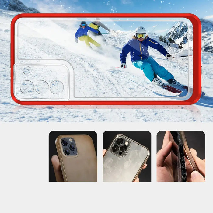 Clear 3in1 Case for Samsung Galaxy S21 5G Frame Gel Cover Red - Cell phone cases and covers<<<HurtelXML