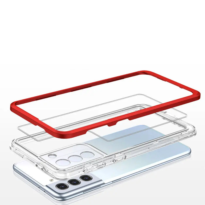 Clear 3in1 Case for Samsung Galaxy S21 + 5G (S21 Plus 5G) Frame Gel Cover Red - Cell phone cases and covers<<<HurtelXML