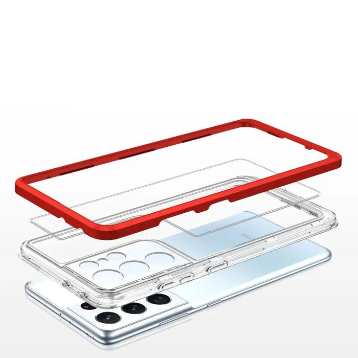 Clear 3in1 Case for Samsung Galaxy S21 Ultra 5G Frame Gel Cover Red - Cell phone cases and covers<<<HurtelXML