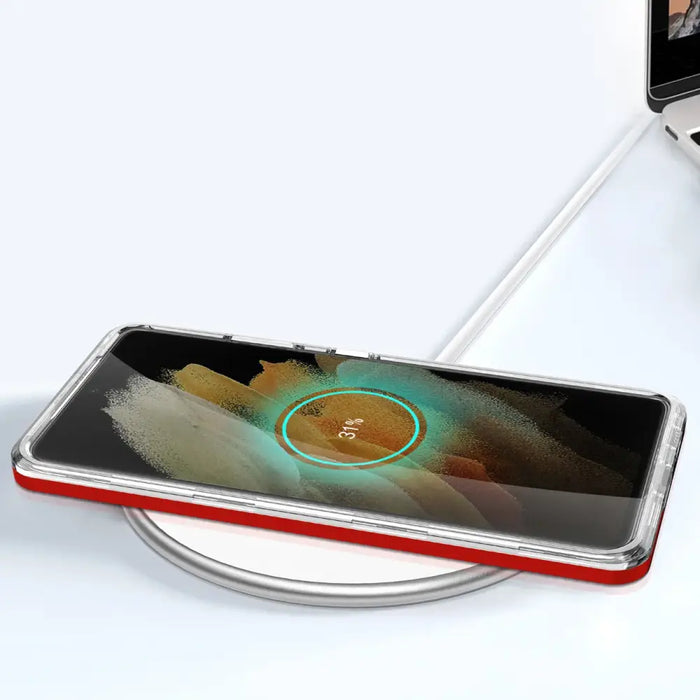 Clear 3in1 Case for Samsung Galaxy S21 Ultra 5G Frame Gel Cover Red - Cell phone cases and covers<<<HurtelXML
