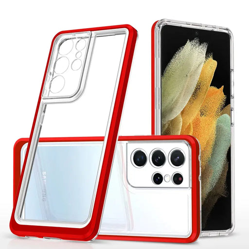 Clear 3in1 Case for Samsung Galaxy S21 Ultra 5G Frame Gel Cover Red - Cell phone cases and covers<<<HurtelXML