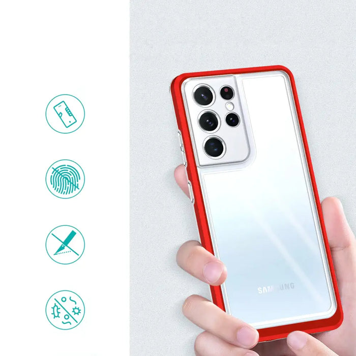Clear 3in1 Case for Samsung Galaxy S21 Ultra 5G Frame Gel Cover Red - Cell phone cases and covers<<<HurtelXML