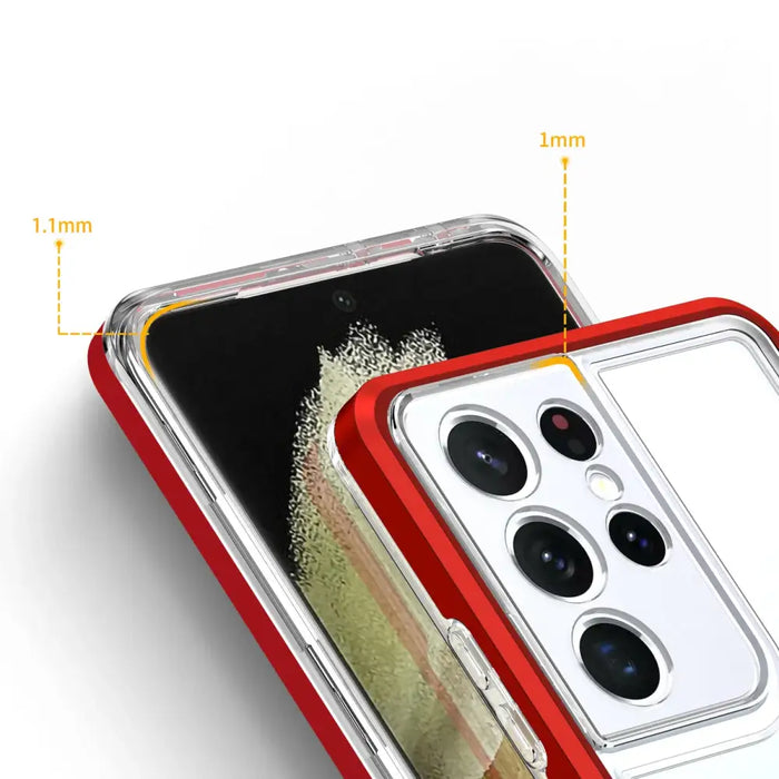Clear 3in1 Case for Samsung Galaxy S21 Ultra 5G Frame Gel Cover Red - Cell phone cases and covers<<<HurtelXML