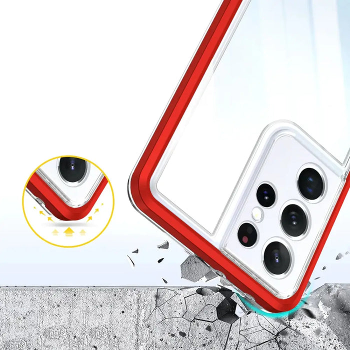 Clear 3in1 Case for Samsung Galaxy S21 Ultra 5G Frame Gel Cover Red - Cell phone cases and covers<<<HurtelXML
