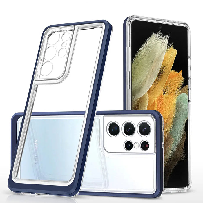 Clear 3in1 Case for Samsung Galaxy S22 Ultra Frame Gel Cover Blue - Cell phone cases and covers<<<HurtelXML