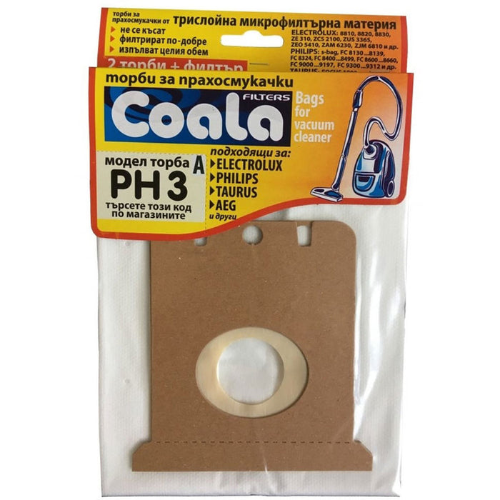 VACUUM CLEANER BAGS COALA 2PCS PHILIPS SYDNEY 2PCS COALA PH3-A PHLI,ELX,TAURUS,AEG 3PCS