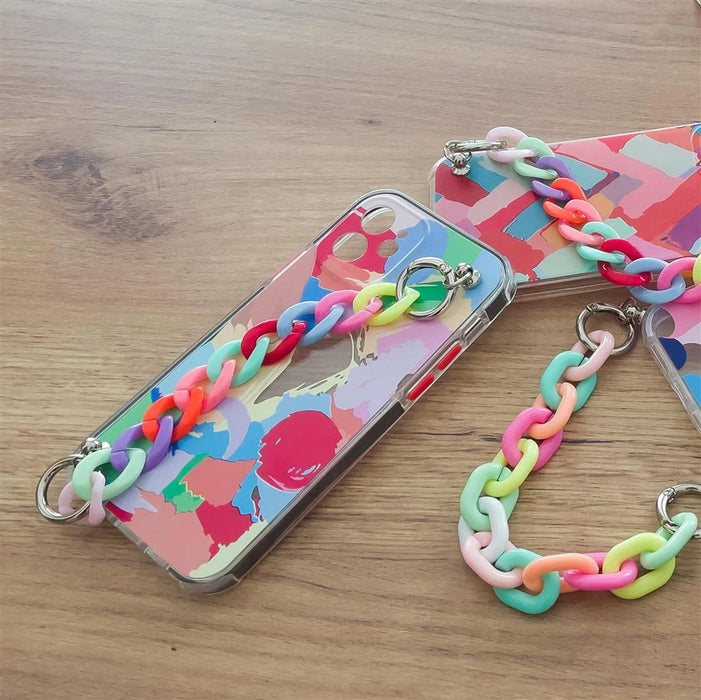 Color Chain Case gel flexible elastic case cover with a chain pendant for iPhone XS / iPhone X multicolour - Cell phone
