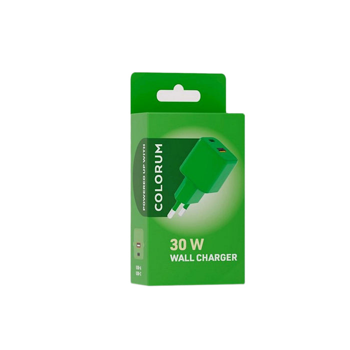 CHARGER 220V COLORUM USB-A/C 30W GAN GRN USB A - 18 W, USB-C 30 W