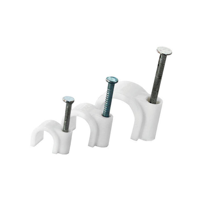 CABLE CLAMP F10MM WHITE WITH NAIL 40MM