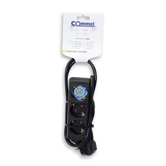 SPLITTER 3 SOCKETS 1.4M BLACK COMMEL