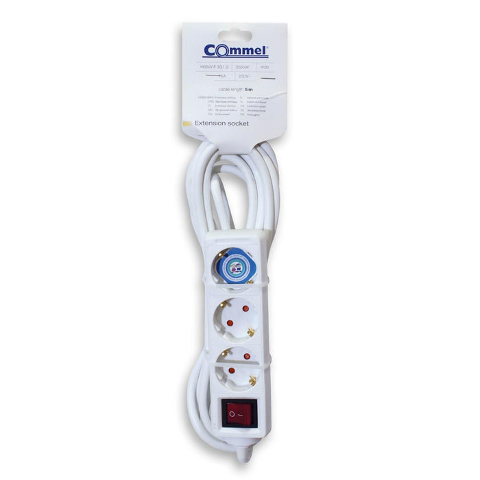 Commel power strip 3 sockets 5m button white C0816