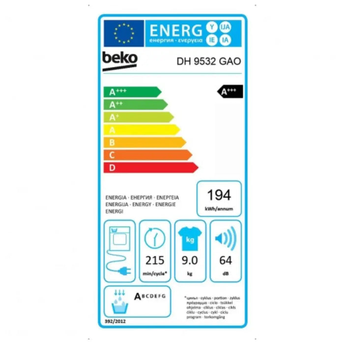 Condensation dryer BEKO DH 9532 GAO White - Почистване Прахосмукачки И Гладене<<<Дом Градина<<<BigBuy&&&Сушилни ютии и