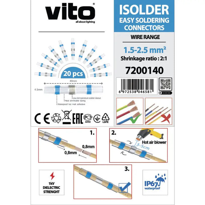 CONNECTOR QUICK SOLDER IP67 1.5-2.5MM2 VITO - Инсталационни материали<<<Електроматериали<<<Строителни