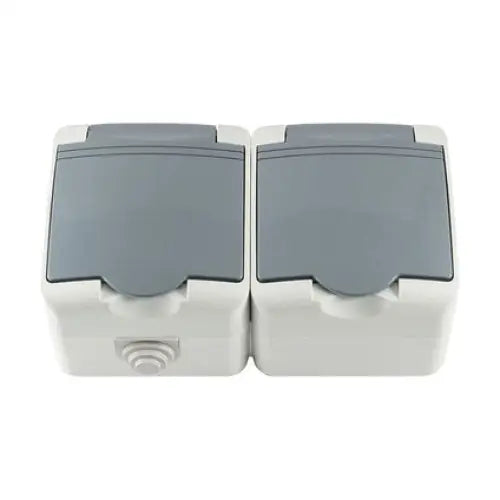 CONTACT IP44 DOUBLE GRAY MELOPLAM TONI - Ключове и контакти<<<Електроматериали<<<Praktiker&&&Ключове и