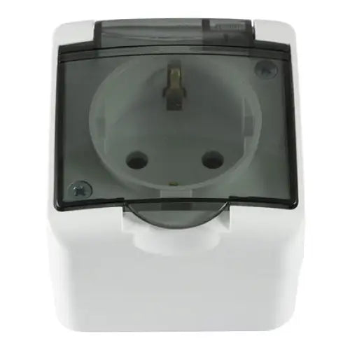CONTACT IP44 SINGLE WHITE/TRANSPARENT COVER MELOPLAM TONI - Ключове и контакти<<<Електроматериали<<<Praktiker&&&Ключове