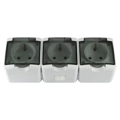 CONTACT IP44 TRIPLE WHITE/TRANSPARENT COVER MELOPLAM TONI - Ключове и контакти<<<Електроматериали<<<Praktiker&&&Ключове