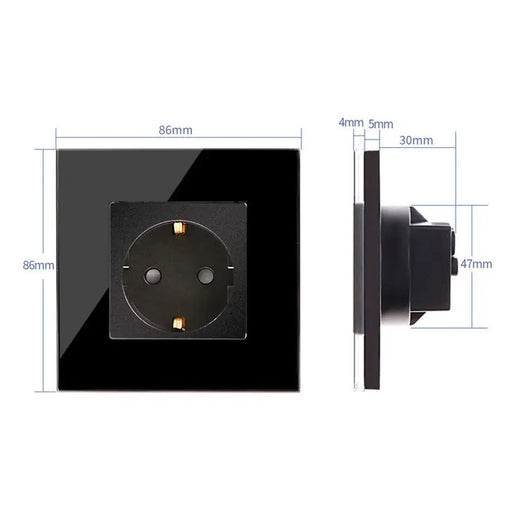 CONTACT WITH CHILD PROTECTION AND FRAME GLASS BLACK LUXON - Ключове и контакти<<<Електроматериали<<<Praktiker&&&Ключове