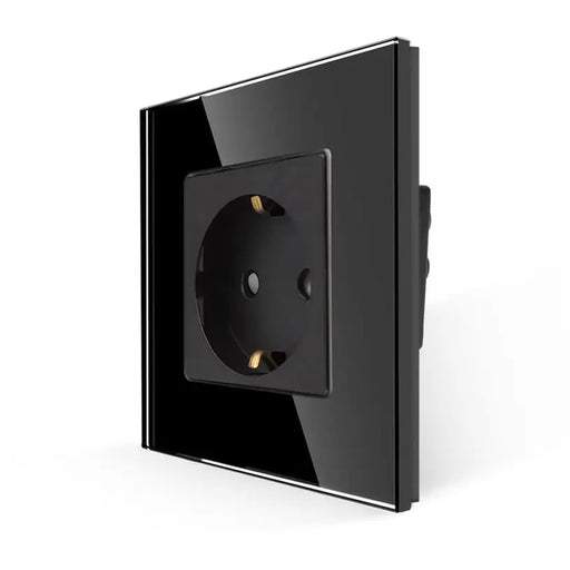 CONTACT WITH CHILD PROTECTION AND FRAME GLASS BLACK LUXON - Ключове и контакти<<<Електроматериали<<<Praktiker&&&Ключове