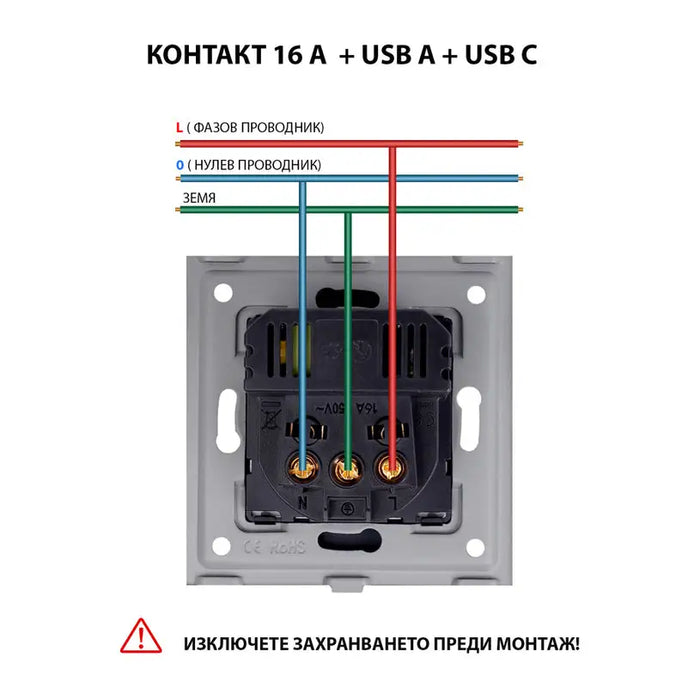 CONTACT WITH USB-A + C AND CHILD PROTECTION MECHANISM BLACK LUXON - Ключове и