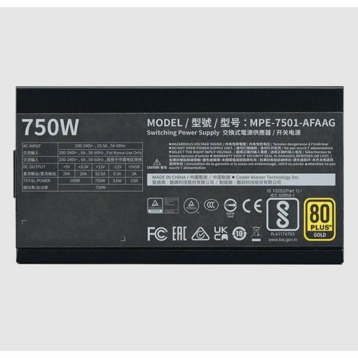Power supply Cooler Master MPE-7501-AFAAG-3EEU 750 W 80 Plus Gold