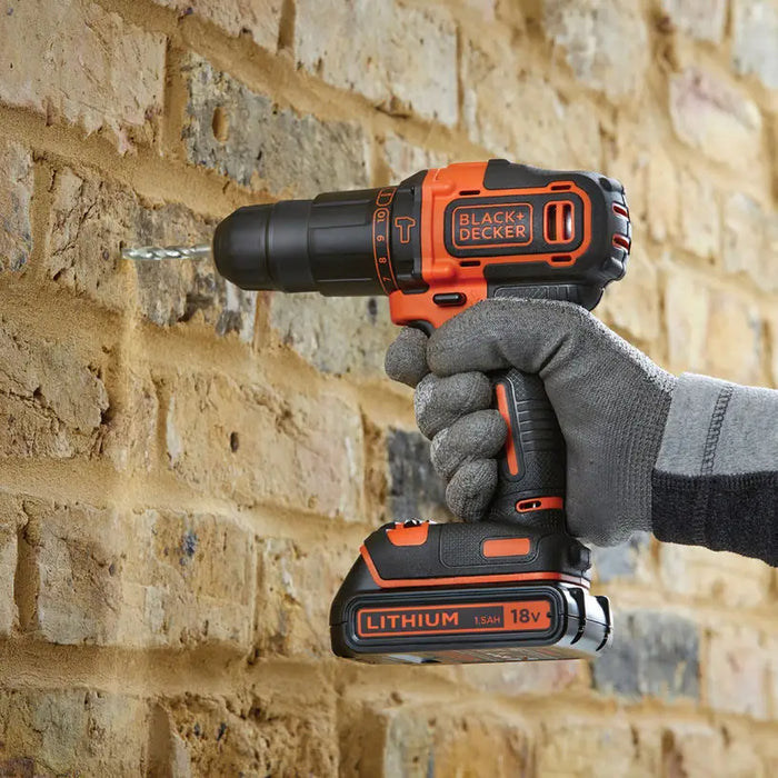 CORDLESS IMPACT DRILL WITH TWO BATTERIES 1.5 AH AND CHARGER BLACK&DECKER BDCHD18BAFC-QW 18 V 40.00 nm NUMBER