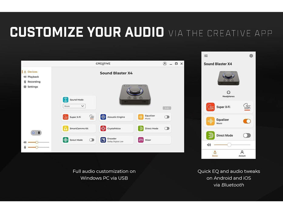 External sound card Creative Sound Blaster X4, USB-C, DAC, Super X-FI, TOSLINK