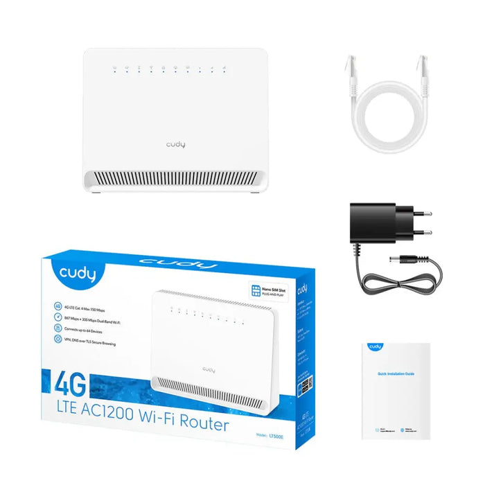 Cudy LT500E wireless router Fast Ethernet Dual-band (2.4 GHz / 5 GHz) 4G White - 3G/4G