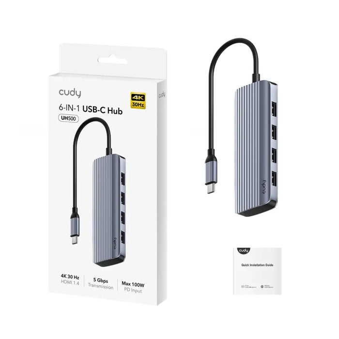 Cudy UH500 interface hub USB 3.2 Gen 1 (3.1 Gen 1) Type-C 5000 Mbit/s Grey Silver - USB HubsPER-HUB<<<Input / Output