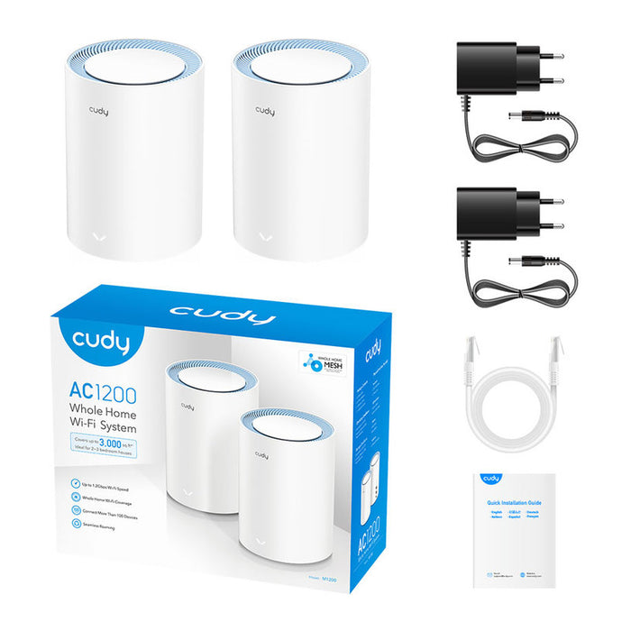 Wireless Mesh System Cudy M1200 2, AC1200 Dual Band, 2.4/5 GHz, 300 - 867 Mbps, 2 pieces