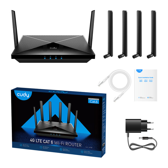Wireless router Cudy LT700, AC1200, 4G, LTE CAT 6, 2.4/5 GHz, 300 - 867 Mbps
