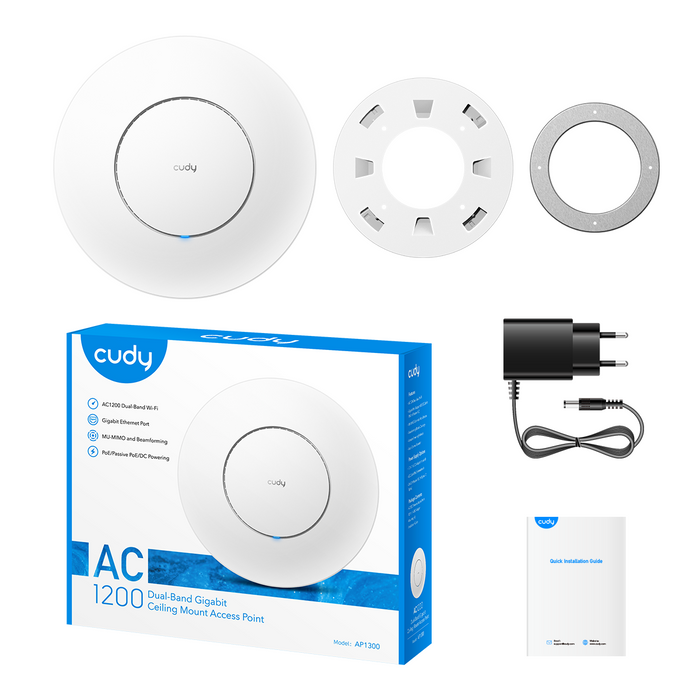 Wireless Access Point Cudy AP1300, AC1200, 2.4/5 GHz, 300 - 867 Mbps, DC adapter