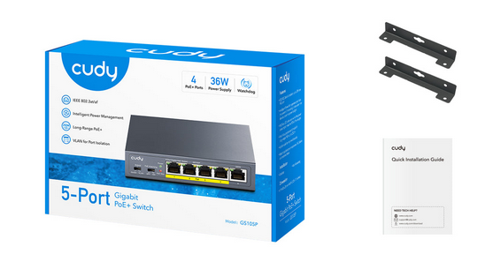 Switch Cudy GS105P, 5x port POE metal housing+Switch 36W, uncontrollable