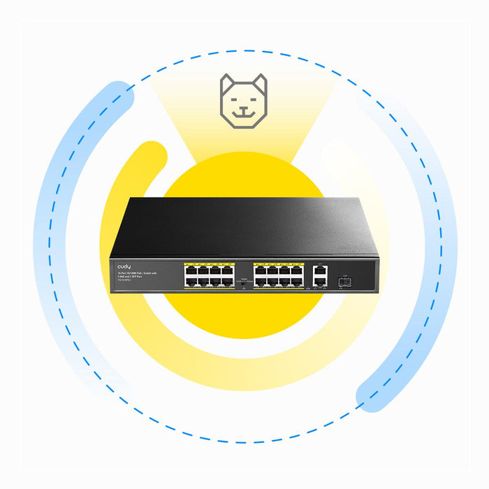 Switch Cudy FS1018PS1, 16 x 10/100 PoE+ Switch 190W, 2 x Gigabit ports, 1 x SFP Slot