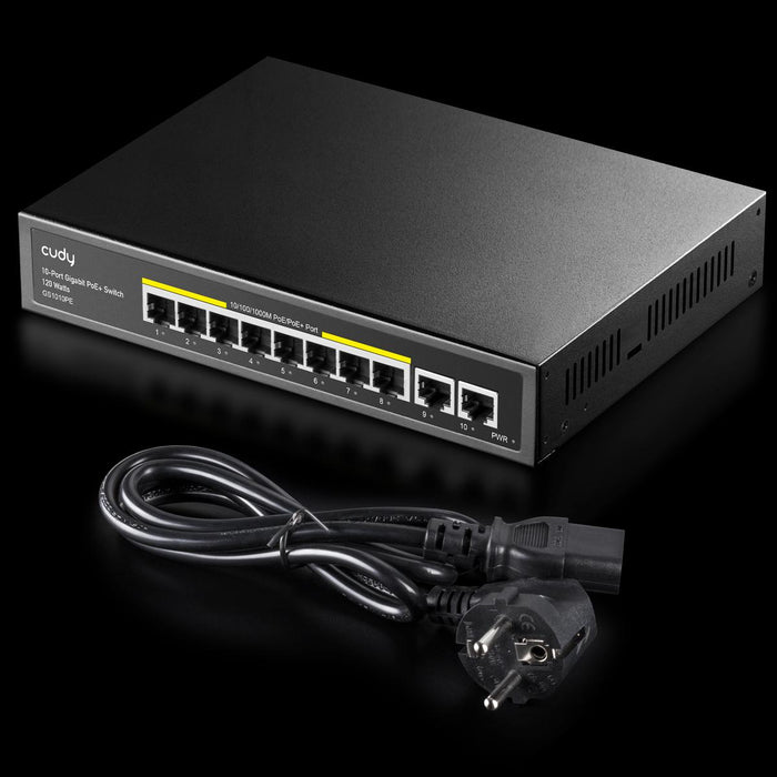 Switch Cudy GS1010PE, 8 ports, 10/100/1000, PoE 120W, 2 x Uplink ports