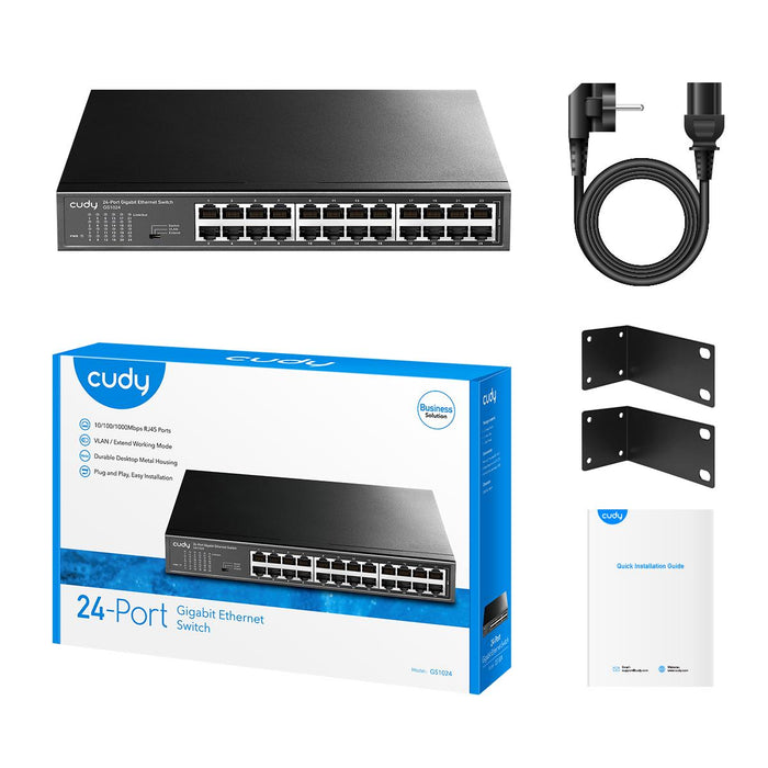 Switch Cudy GS1024, 24 ports, 10/100/1000, Auto-MDI/MDIX, for 19" rack