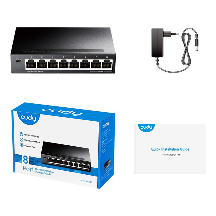 Switch Cudy GS108, 8 ports, 10/100/1000, Auto-MDI/MDIX, Metal housing