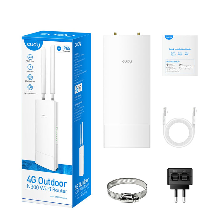 Wireless router Cudy LT400 Outdoor, N300, 4G LTE, 2.4 GHz, 300 Mbps for outdoor use