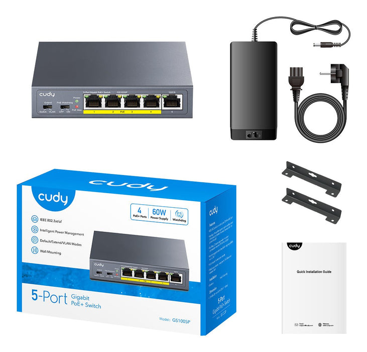 Switch Cudy GS1005P, 5 ports, 10/100/100, PoE+ Switch 60W, Uplink port