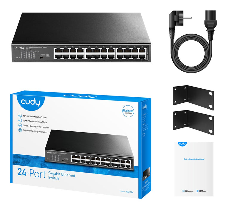 Switch Cudy GS1024, 24 ports, 10/100/1000, Auto-MDI/MDIX, for 19" rack