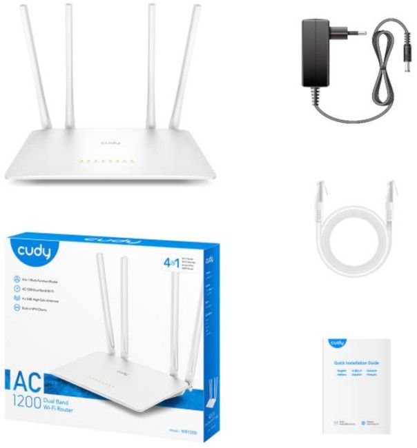 Wireless router Cudy WR1200, V2.0, 2.4/5 GHz, 300 - 867 Mbps, 10/100/