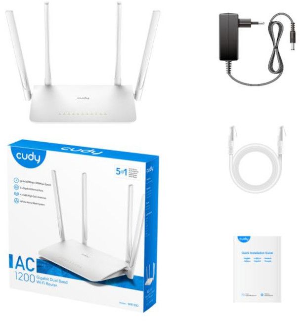 Wireless router CUDY WR1300, Dual-band AC1200, 300+867 Mbps, 5x10/100/1000, White