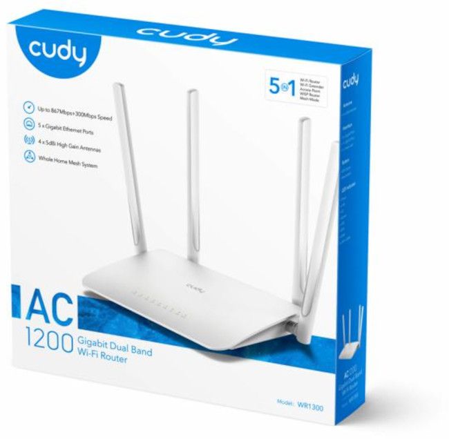 Wireless router CUDY WR1300, Dual-band AC1200, 300+867 Mbps, 5x10/100/1000, White