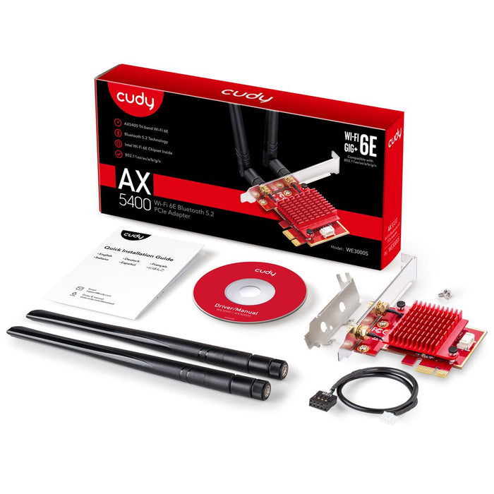 Network card Cudy WE3000S, PCIe, 3-band, 2.4/5~/6 GHz, 574 - 2400 Mbps