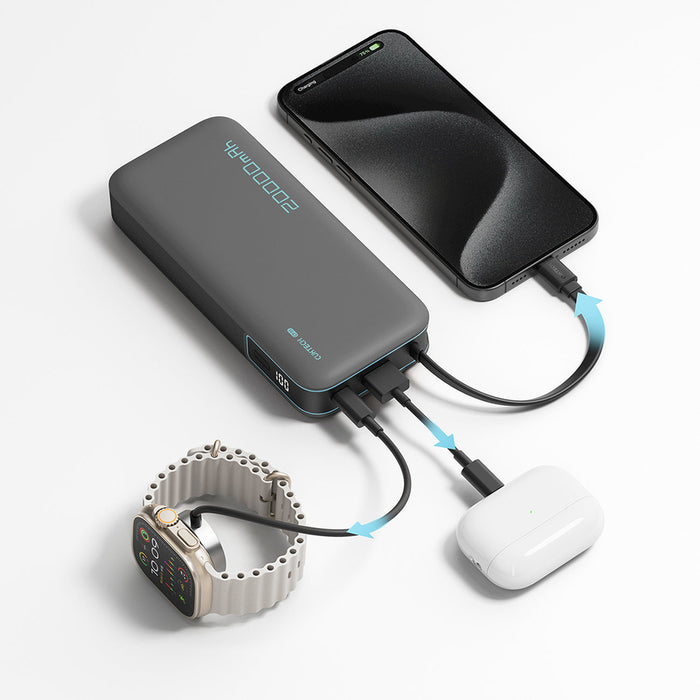 Cuktech CUKP200NGLLG 55W 20000mAh Powerbank with Built-in USB-C Cable - White