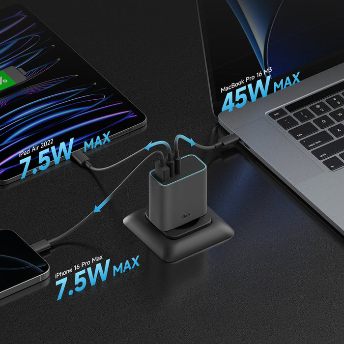 Cuktech CUKAD653EUGR 65W GaN Wall Charger 2 x USB-C 1 x USB-A - Gray