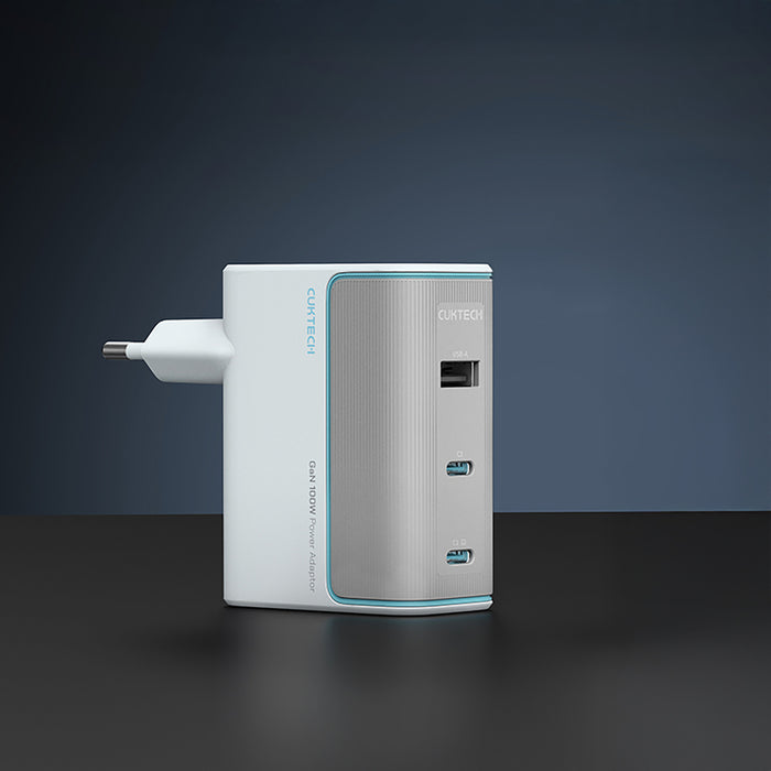 Cuktech AD1003EU 100W GaN 2x USB-C + USB-A Wall Charger with Cable - White