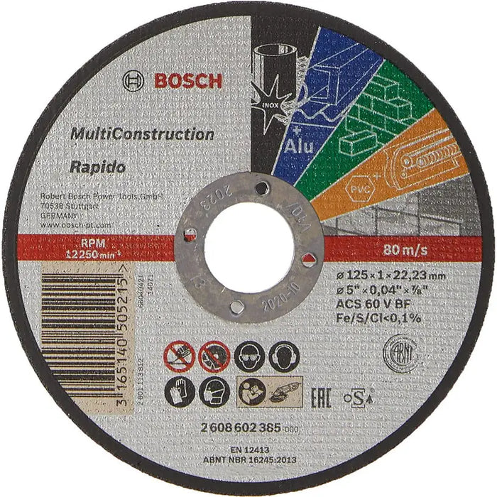 CUTTING DISC BOSCH MULTICONSTRUCTION 125X1x22.23 - Дискове за ъглошлайфи<<<Консумативи за
