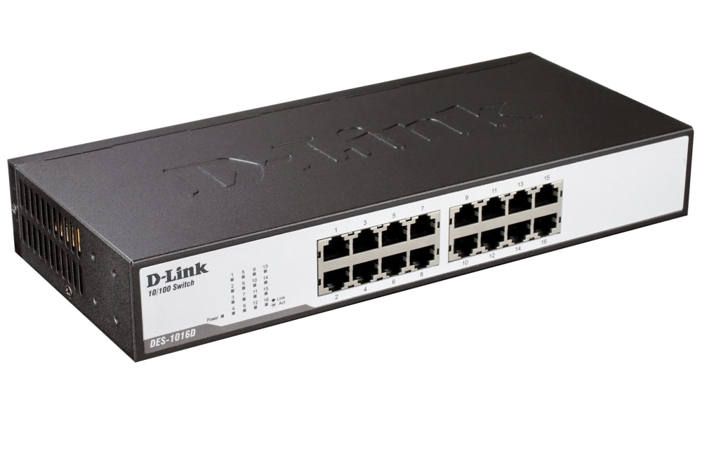 D-Link 16-Port 10/100Mbps Fast Ethernet Unmanaged Switch, rack mountable